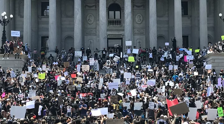 Thousands gathered at the South Carolina Statehouse Saturday to protest the death of George Floyd