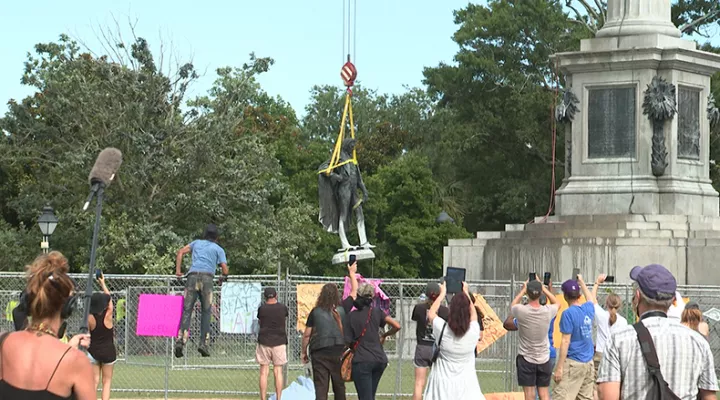 After a 17-hour process, the statue of John C. Calhoun in Marion Square in Charleston, SC, was removed on June 24, 2020.