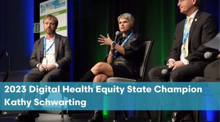 The 2023 Digital Health Equity Champion award was presented to Kathy Schwarting, MHA, during the 11th Annual Telehealth Summit of South Carolina held this month in Greenville. 