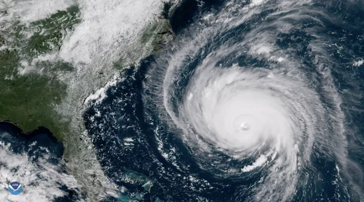 Hurricane Florence, seen here as a Category 3 storm on Sept. 12, 2018, approaches the East Coast. It eventually made landfall as a Category 1 storm near Wrightsville Beach, N.C., on Sept. 14, and caused massive inland flooding.