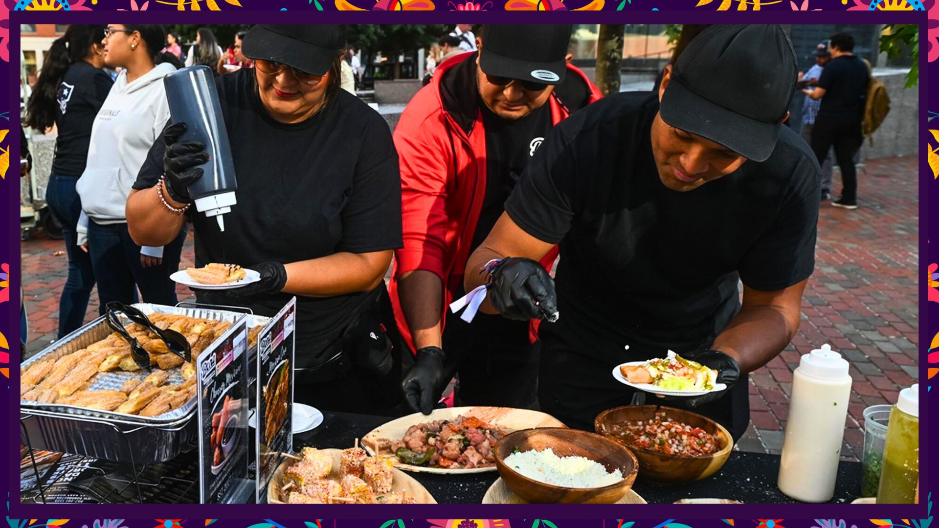 People eating at a festival