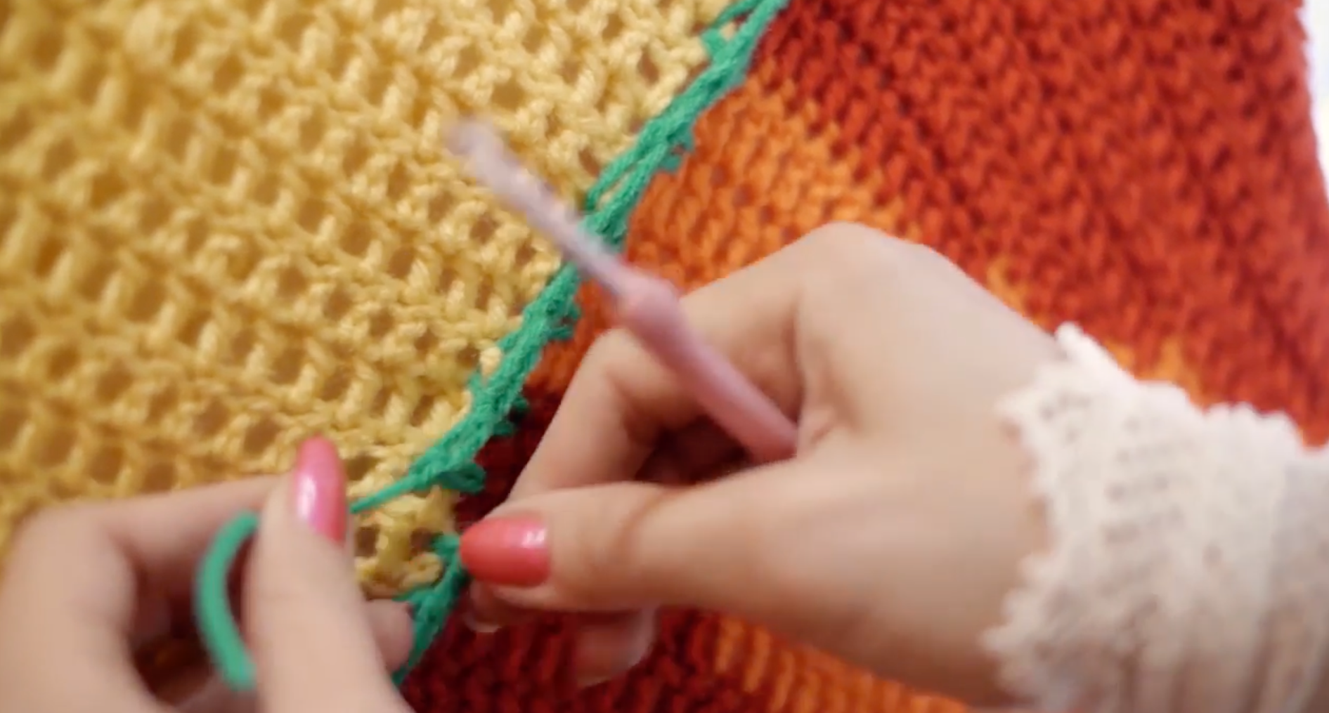 A person crocheting