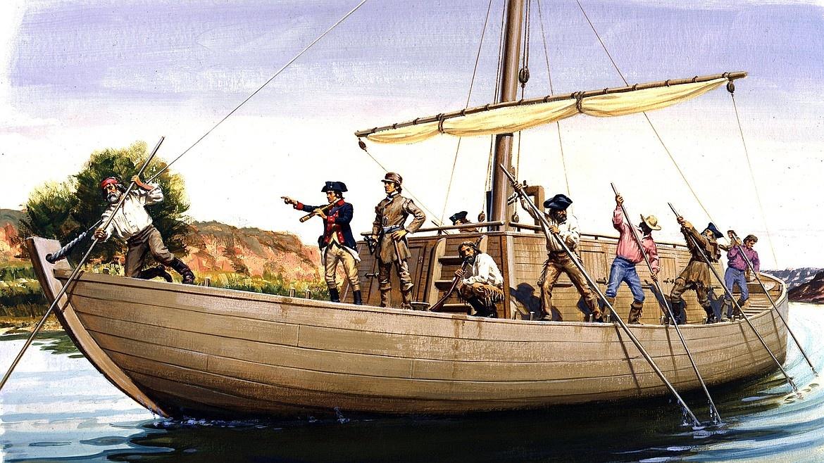 Lewis and Clark with crew on boat portrait