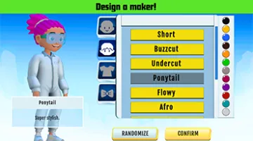 graphic showing an avatar and choices to style the avatar with the words "Design a maker!"