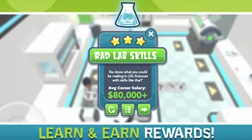 graphic showing a game rewards screen and the words "Learn & Earn Rewards"