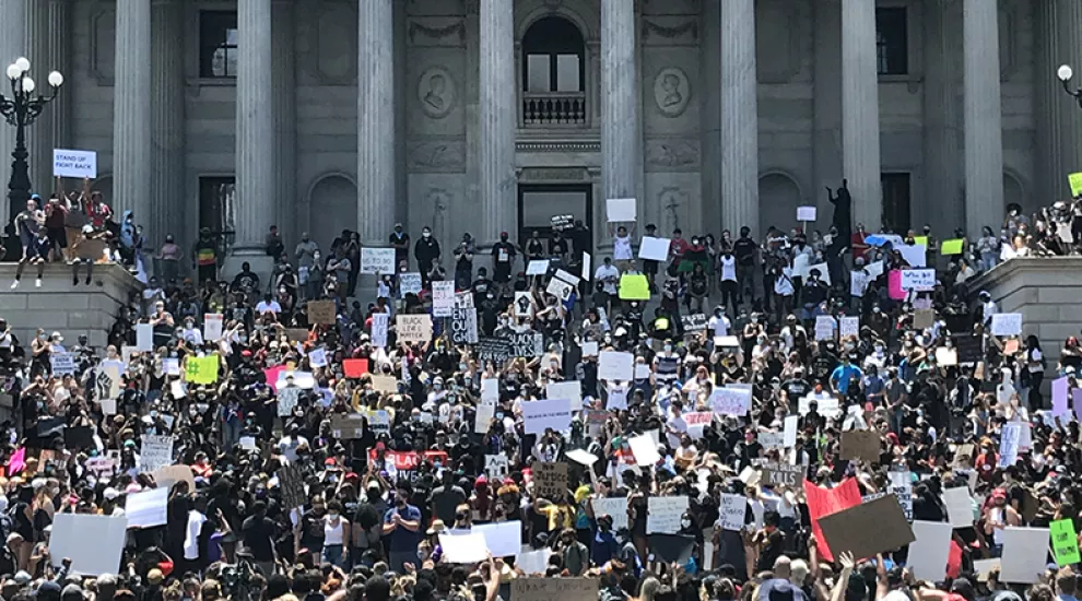 Thousands gathered at the South Carolina Statehouse Saturday to protest the death of George Floyd