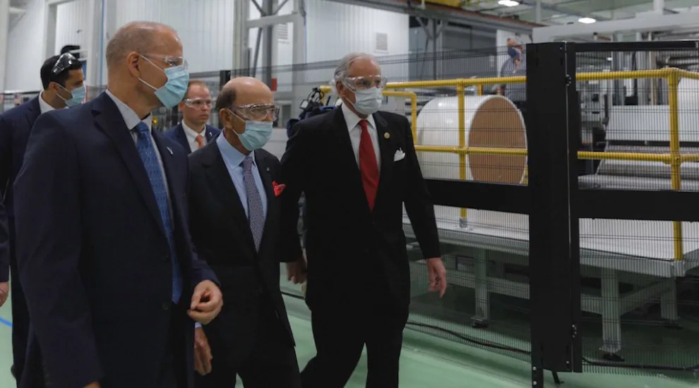 SC Gov. Henry McMaster (right) at Fibertex Nonwoven facility in Laurens County, June 5, 2020