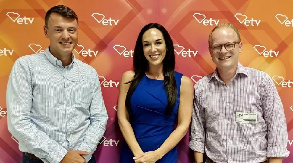 Gavin Jackson (l) with Meg Kinnard and Jamie Lovegrove (r) on Monday, August 5, 2019.