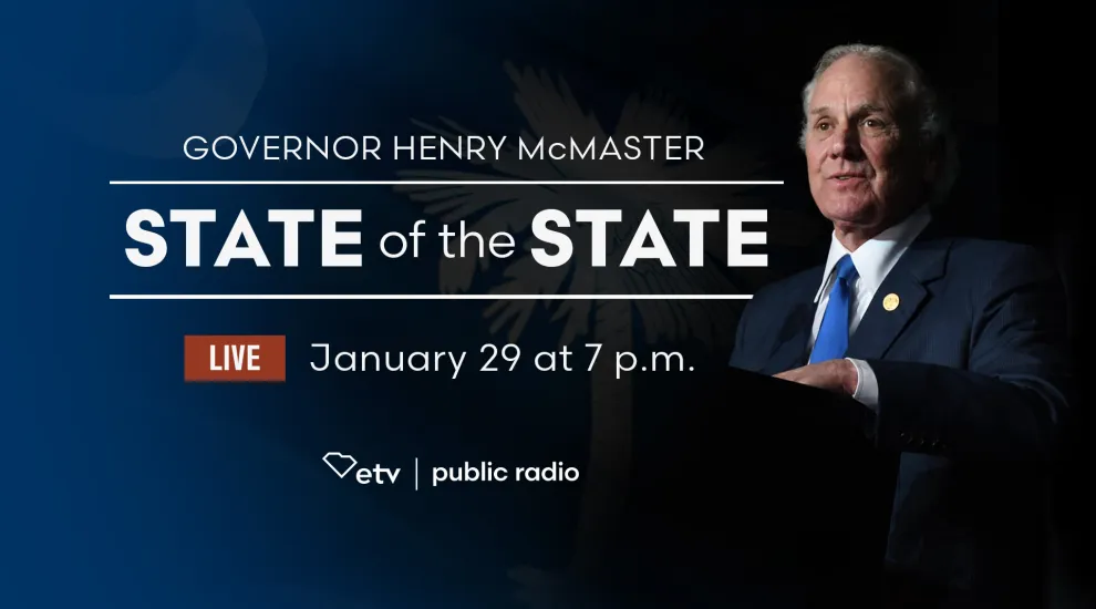 state of the state broadcast information with image of the South Carolina Governor