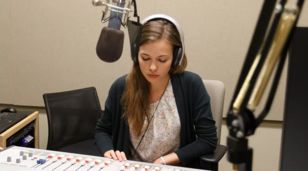 Intern Aldridge in the radio studio