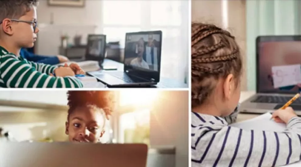 photo collage of 3 students working on laptops