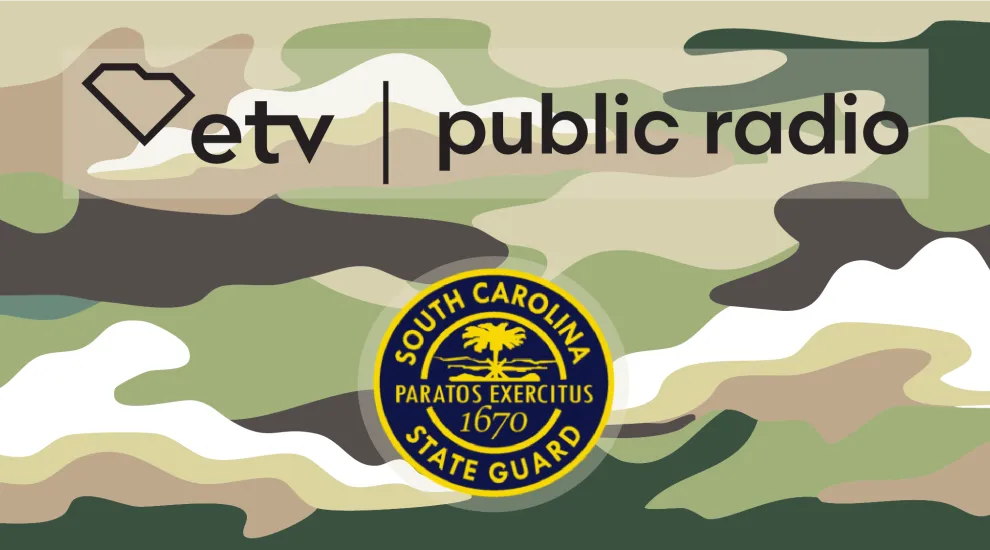 etv and state guard logos on camouflage background