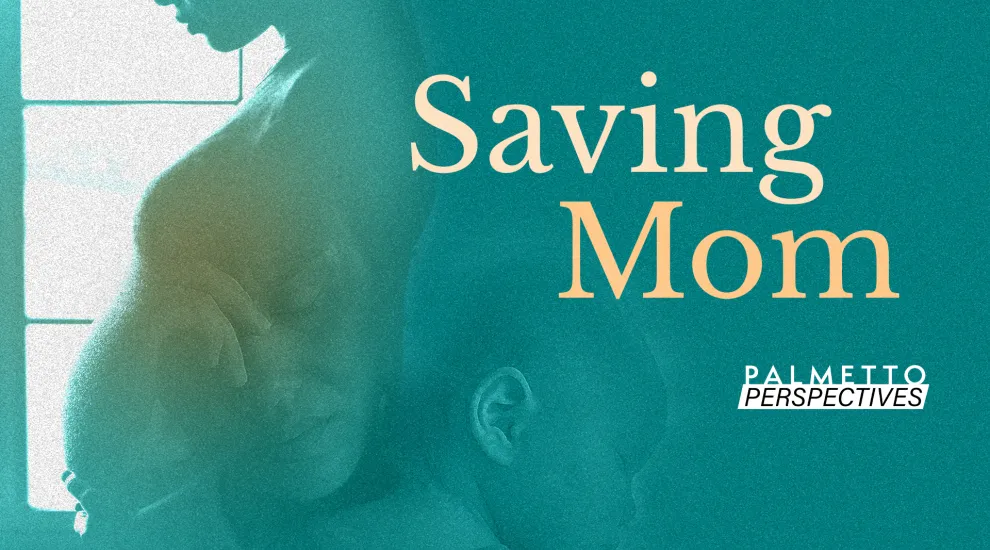 saving mom title with maternal images in background