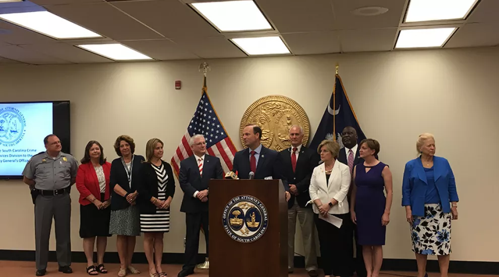 South Carolina Attorney General Alan Wilson announces the consolidation of victim services agencies into his office on Friday.