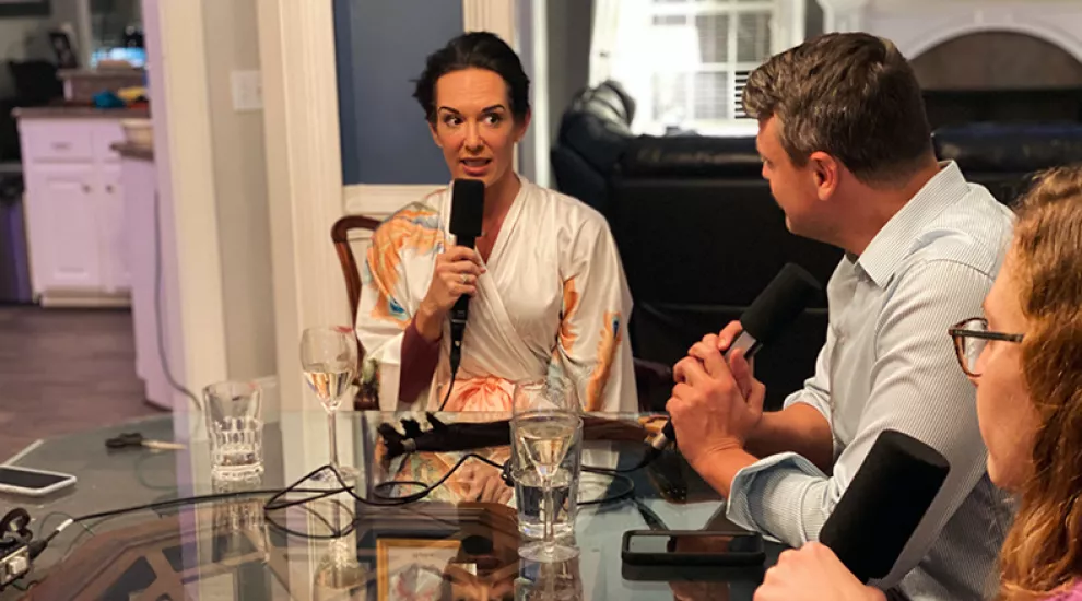 Gavin Jackson is joined by The Associated Press' Meg Kinnard (center) and The State's Maayan Schechter for a special Wind Down section ahead of Kinnard's first chemotherapy treatment for breast cancer. Not pictured: Gavin buzzing Meg's head and her shaving his mustache.