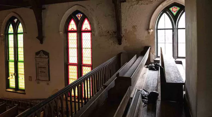Balcony seating originally designed for enslaved persons attending services at Trinity Episcopal Church, Abbeville, SC