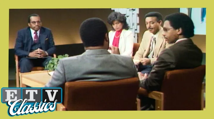 A group of African American scholars with host Bill Terrell and Adrienne Hayes