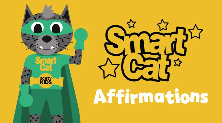 graphic showing SCETV's mascot, Smart Cat, and the words "Smart Cat Affirmations"