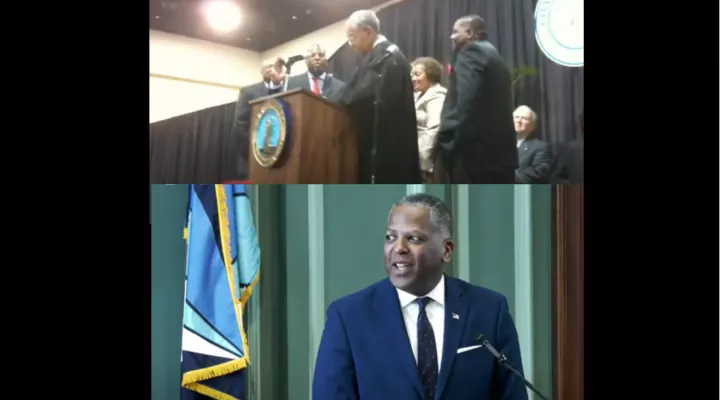 TOP (June 30, 2010) Steven Benjamin is swore-in as Columbia’s 44th mayor. &#13;BOTTOM (February 4, 2021) Mayor Benjamin announces he will not seek reelection. &#13;