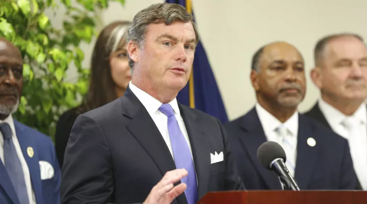 South Carolina Department of Corrections Director Bryan Stirling speaks at a ceremony on Tuesday, July 13, 2021, at the Manning Reentry / Work Release Center in Columbia, S.C. Stirling has been honored for turning around South Carolina’s prisons with the Tom Clements Innovation and Achievement Award from the national Correctional Leaders Association. (AP Photo/Jeffrey Collins, file)