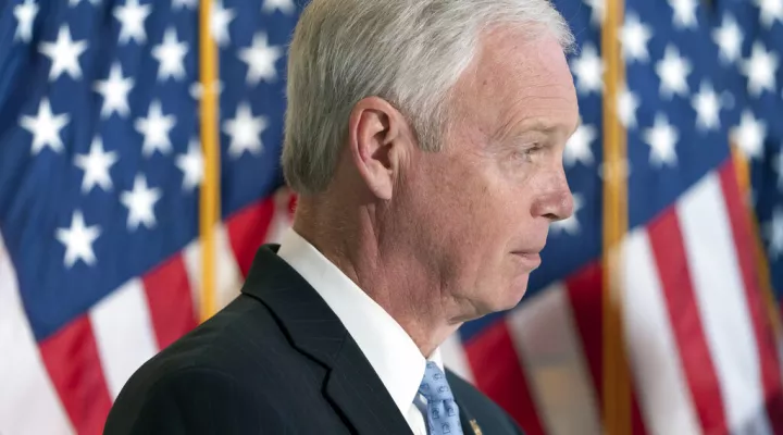 FILE - Sen. Ron Johnson, R-Wis., attends a news conference Feb., 2, 2022, on Capitol Hill in Washington.Sen. Johnson said he's not fighting to persuade Oshkosh Defense to locate 1,000 jobs in Wisconsin rather than South Carolina, providing an opening for his Democratic challengers to accuse the two-term incumbent of being out of touch with the needs of his state. Johnson told reporters at a news conference Saturday Feb. 5, 2022. (AP Photo/Jacquelyn Martin File)