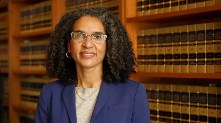 Leondra Kruger, an Associate Justice of the Supreme Court of California, poses for photos in San Francisco, Thursday, Feb. 3, 2022. Kruger is among the group of Black women, both judges and lawyers, whose names are being floated as a possible replacement for retiring U.S. Supreme Court Justice Stephen Breyer.(AP Photo/Jeff Chiu)