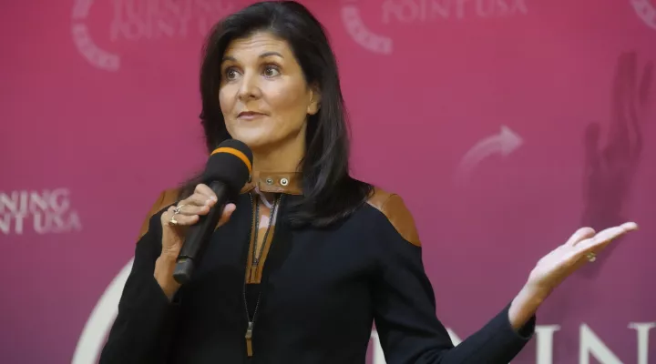 Former U.N. Ambassador and former South Carolina Gov. Nikki Haley speaks during an event sponsored by Turning Point USA at Clemson University on Tuesday, Nov. 29, 2022, in Clemson, S.C. (AP Photo/Meg Kinnard)