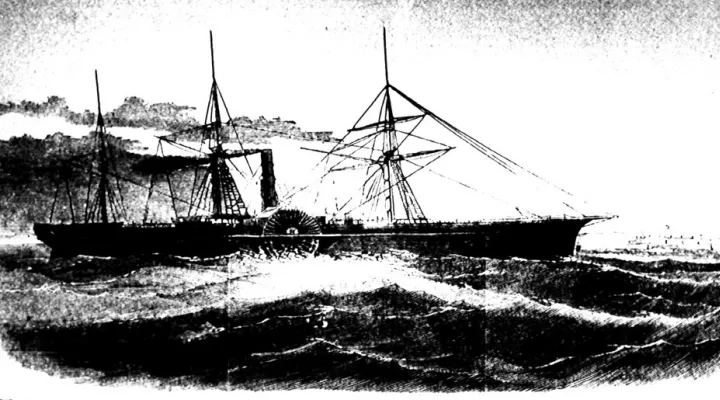 FILE - This undated drawing made available by the Library of Congress shows the U.S. Mail ship S.S. Central America, which sank after sailing into a hurricane in September 1857 in one of the worst maritime disasters in American history. Riches entombed in the wreckage of the pre-Civil War steamship for more than a century will begin to hit the auction block for the first time Dec. 3, 2022, when more than 300 Gold Rush-era artifacts are offered for public sale in Reno, Nev. (Library of Congress via AP, File)
