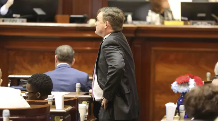State Rep. Russell Ott, D-St. Matthews, watches the vote board in the House as the final vote is taken on his horse racing gambling bill on Thursday, April 6, 2023, in Columbia, S.C. (AP Photo/Jeffrey Collins)