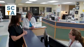 Lee Hunter, from left, Tallulah F. Holmstrom, and Emily Huggins talk in the Intensive Care Unit at Kershaw Medical Center in Camden, South Carolina. 